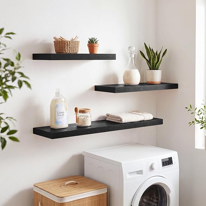 RICHFOCUS 40Inch Floating Shelves for Wall 1 Pack Shelves for Bedroom|Kitchen|Bathroom|Laundry Room Rustic Wood Wall Mounted Shelf with Invisible Brackets for Books|Storage|Decor, Black