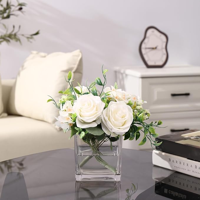 MARTAGE Square Glass Vases Set of 4, 5" x 5" x 5" Clear Flower Vases for Centerpieces, Square Vase for Flowers, Small Vase for Wedding, Party, Home Office Decoration