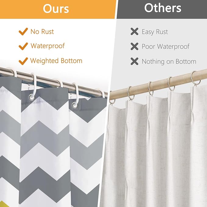 Grey Yellow Striped Shower Curtain, Chevron Zigzag Geometric Pattern Shower Curtains for Bathroom with Hooks, Hotel Style Waterproof Polyester Fabric Shower Curtain Set, Weighted Hem, 72x72 Inch