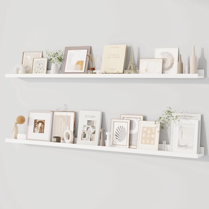 Dreamland Picture Ledge Shelf for Wall, Floating Shelves Set of 2,55 inch Long Floating Shelves with Lip for Living Room,Bedroom,Bathroom,Kitchen,White