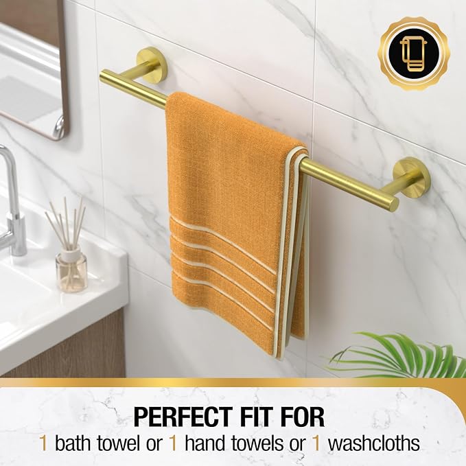 HITSLAM Gold 18 Inch Towel Bar for Bathroom, SUS304 Stainless Steel Bathroom Towel Rack Wall Mounted, Modern Home Decor Bath Towel Holder with Hardware Accessories (Total Length 19.8 Inch)