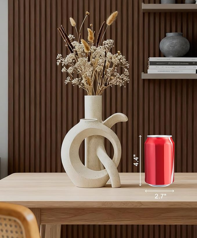 White Ceramic Unique OK Vase Set of 2, Cute Pampas Grass Funky Vase, Modern Boho Aesthetic Decorative Vase for Home Decor (White 1)
