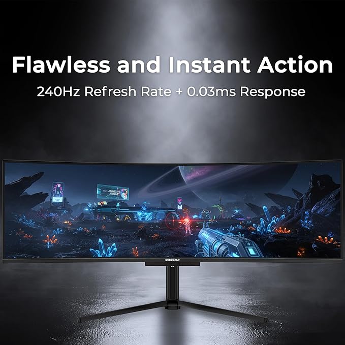 Deco Gear 49" QD-OLED 240Hz Curved Ultrawide Gaming Monitor - 5120×1440 DQHD, 32:9 Dual-QHD Display, 0.03 ms Response, HDR400 True Black, 90W USB-C, KVM, Adaptive Sync, RGB Lighting