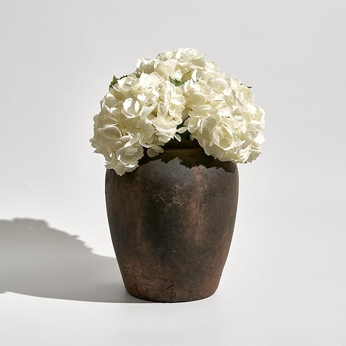 LB2 Brown Ceramic Large Vase, 11" Tall Zen Style vase, Terra Cotta Pitcher, Distressed Farmhouse Decor, Pottery Decorative Flower for Home Decor (A - Brown 11.8")