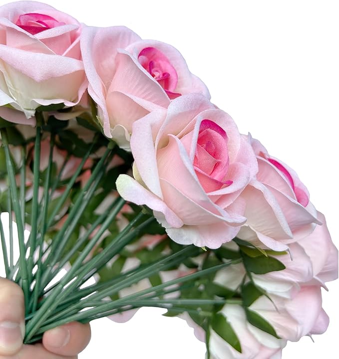 FagusHome 30 Pcs Silk Rose Artificial Flowers Roses Bulk Bouquet Fake Flowers Rose Heads with Stems for Home Wedding Decor (Pink)