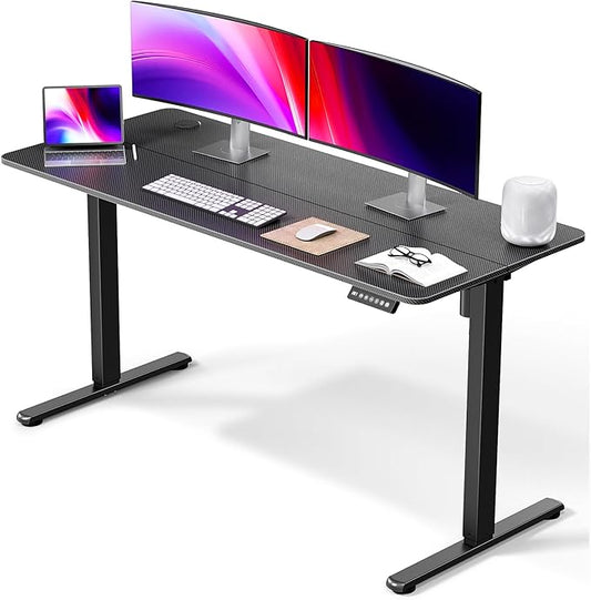 Electric Standing Desk 55 x 24 Inches, Height Adjustable Sit Stand Home Office Computer Desk with Memory Presets,Carbon Fiber Black