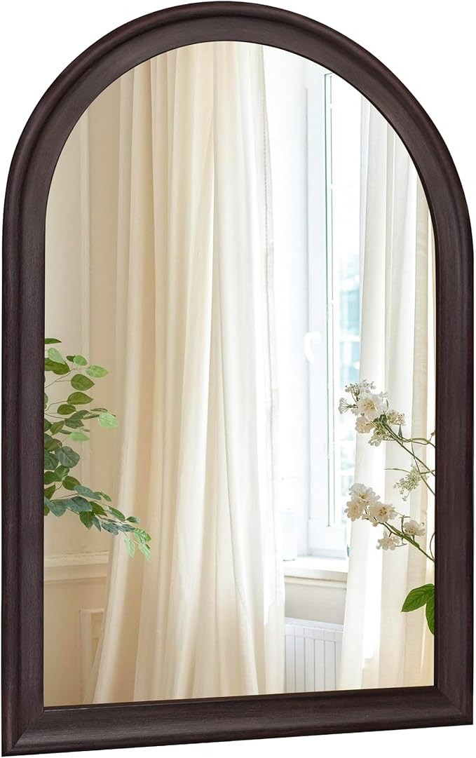 Tanmicoshomy Arched Bathroom Mirrors for Wall 24x36 Inch, Dark Brown Framed Arch Mirror with Tempered Glass for Living Room, Bedroom or Entryway