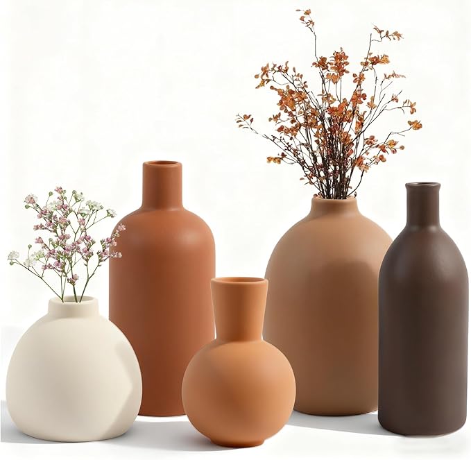 Small Ceramic Vase Set of 5 Modern Home Decor Handmade Pottery Vase for Home TV Stand Living Room Fireplace Farmhouse Bathroom Entry Table Dining Table Decor
