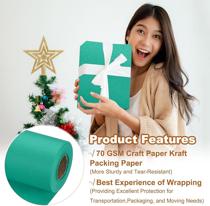 PATIKIL Wrapping Paper, 17" x 600"(49') 70 GSM Craft Paper Roll Kraft Packing Paper for Poster Bulletin Board, Gift Wrapping, Grass Green