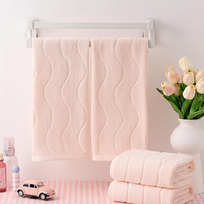VitalCozy 4pcs Wavy Striped Jacquard Towels 14x29 Inch Hand Towels Set 100% Cotton Soft Absorbent Decorative for Bathroom Kitchen