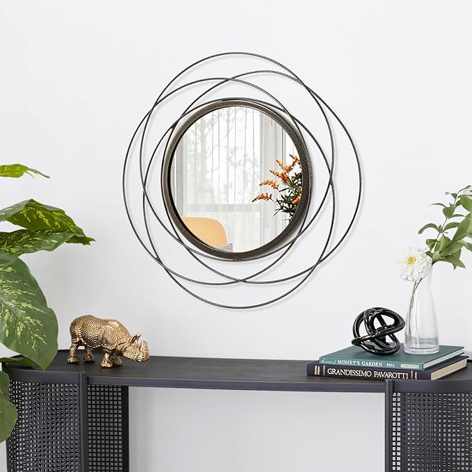 Wall Mirror Mounted Small Round Decorative Mirrors, Circle Metal Art Mirror Home for Bathroom Vanity, Living Room or Bedroom 16”