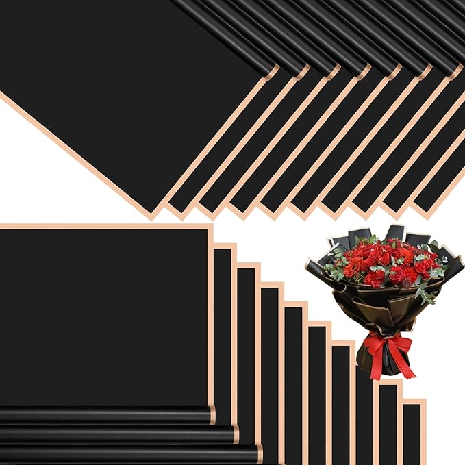 DEWJDFSC 20 Sheets Flower Wrapping Paper,Waterproof Floral Korean Bouquet Wrapping Paper, Florist Supplies, Suitable for Flowers Gift Packaging (Black-3)