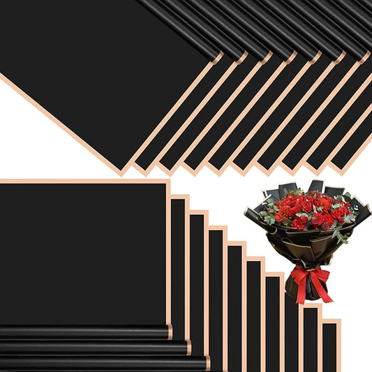 DEWJDFSC 20 Sheets Flower Wrapping Paper,Waterproof Floral Korean Bouquet Wrapping Paper, Florist Supplies, Suitable for Flowers Gift Packaging (Black-3)
