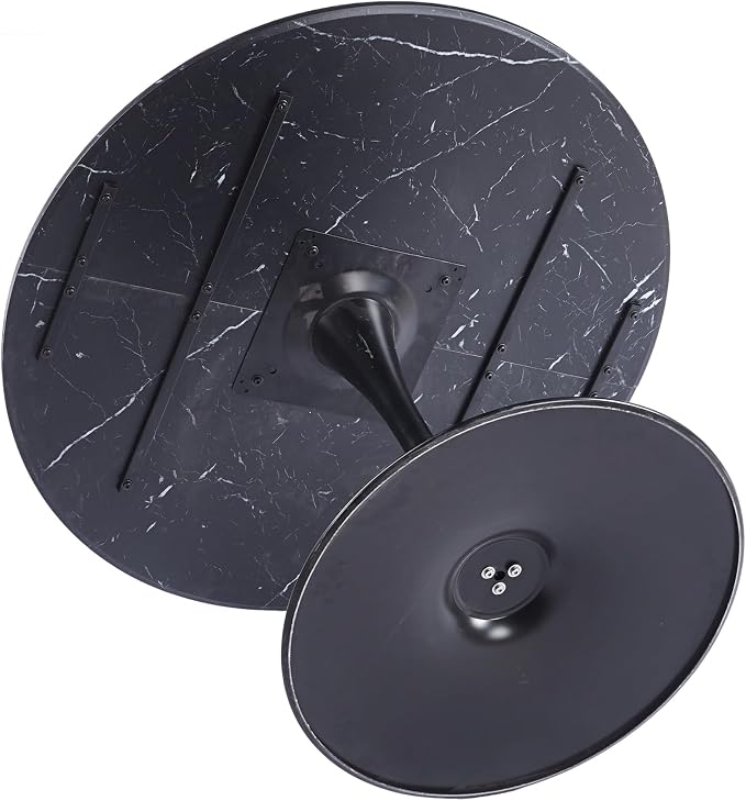 42" Tulip Table for 4-6 Persons Modern Round Dining Table, Mid-Century Modern Black Marble Small Kitchen Table with MDF Wooden Top, Leisure Coffee Table for Living Room, Dining Room, Office