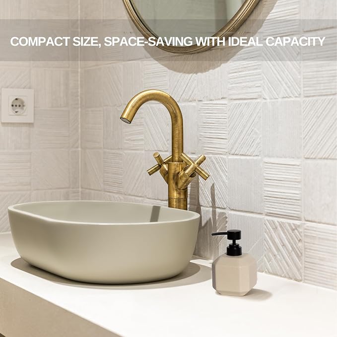 LuxFlowing Elegant Ceramic Soap Dispenser with Pump, Small, Cute and Simple Style, Ideal for Bathroom Hand Soap and Kitchen Dish Soap (Beige)
