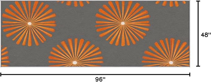 Mid Century Modern Runner Rug 4x8, Sunburst Starburst Design, Retro Geometric Area Rug, Washable Non-Slip Floor Carpet Runner for Bedroom, Dining Room, Living Room Aisle