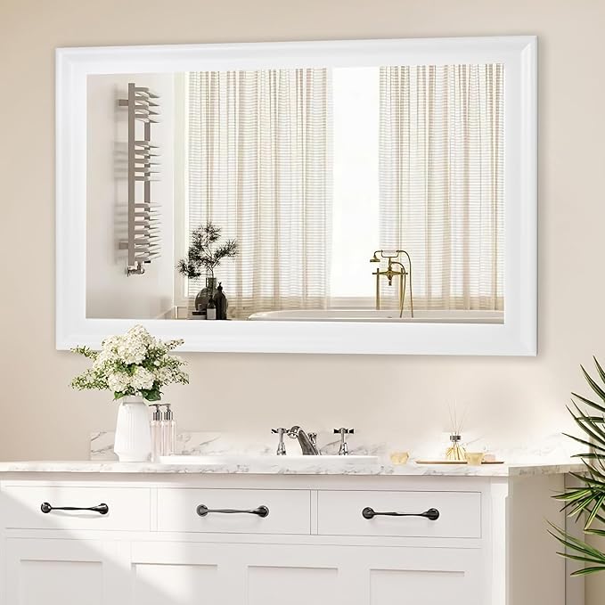 CULER White Wall Mirror for Bathroom,Rectangle Rustic Large 30 x 48 inch Hanging Vanity Mirrors for Living Room,Bedroom,Entryway