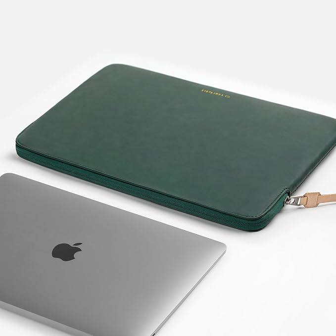 Comfyable Slim Protective Laptop Sleeve Compatible with 13/13.3/14 Inch MacBook Air & MacBook Pro, Mac Travel Case, Laptop Pouch, Slim PU Leather Cover M5/M4/M3/M2/M1 2025-2021, Midnight Green