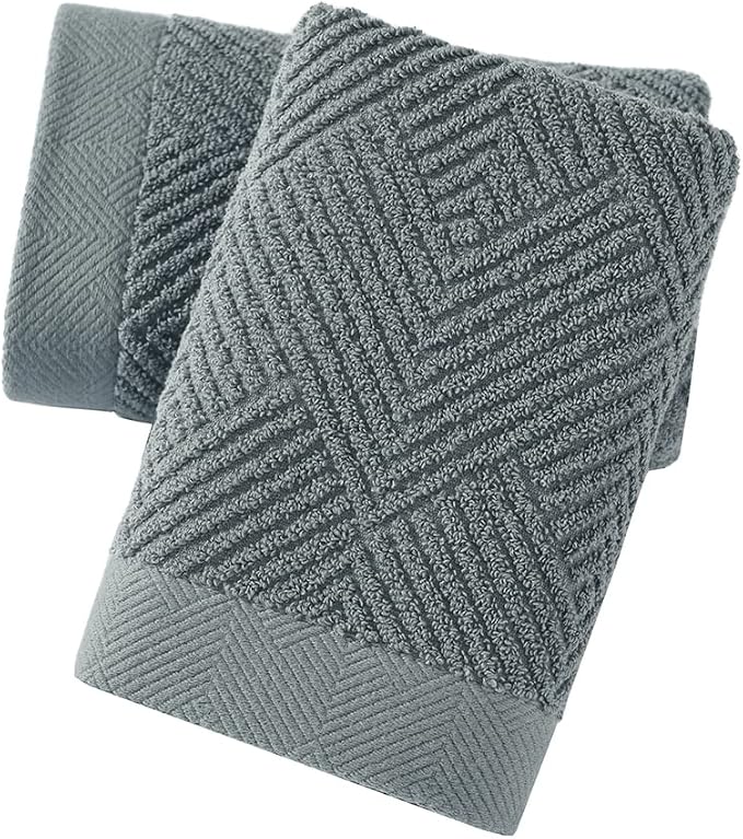sense gnosis Grey Striped Hand Towel 13 X 29 Inch, 2 PC | Herringbone Pattern Premium 100% Cotton Ultra Soft Highly Absorbent Hand Towel Set for Bathroom