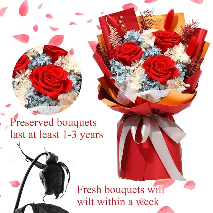 Jtoder Forever Flowers for Delivery, Preserved Flower Bouquets, Long Lasting Red Roses, Gifts Bouquet for Mother Wife Girlfriend on Festivals Birthday Anniversary
