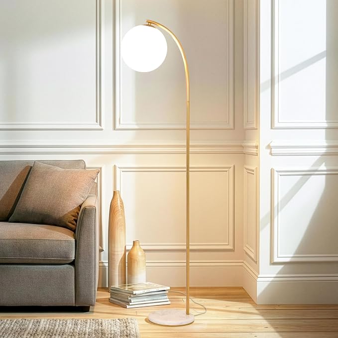 Brightech Luna Drop 75 in. Antique Brass Modern 1-Light LED Energy Efficient Floor Lamp with Frosted White Glass Globe Shade FL-LNDRP-BRS