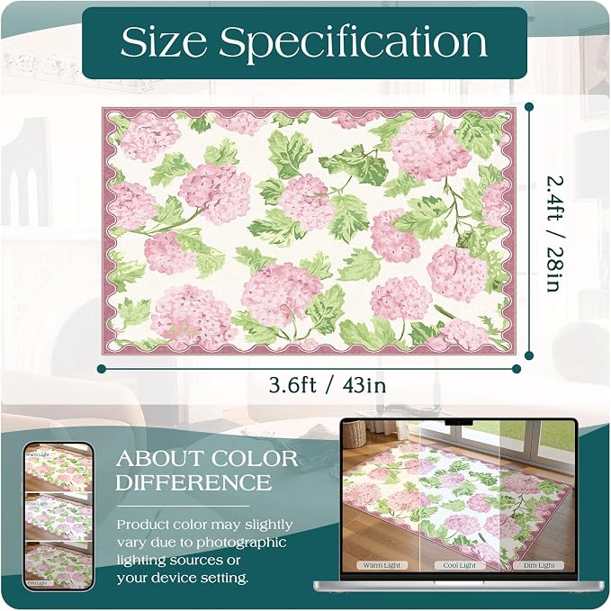 Summer Outdoor Rug - 28" x 43" Front Door Mat Indoor Outside Entrance Non-Slip Washable Outdoor Welcome Mats for Front Door Boho Pink Floral Rug for Entryway Kitchen Bedroom Front Porch Decor