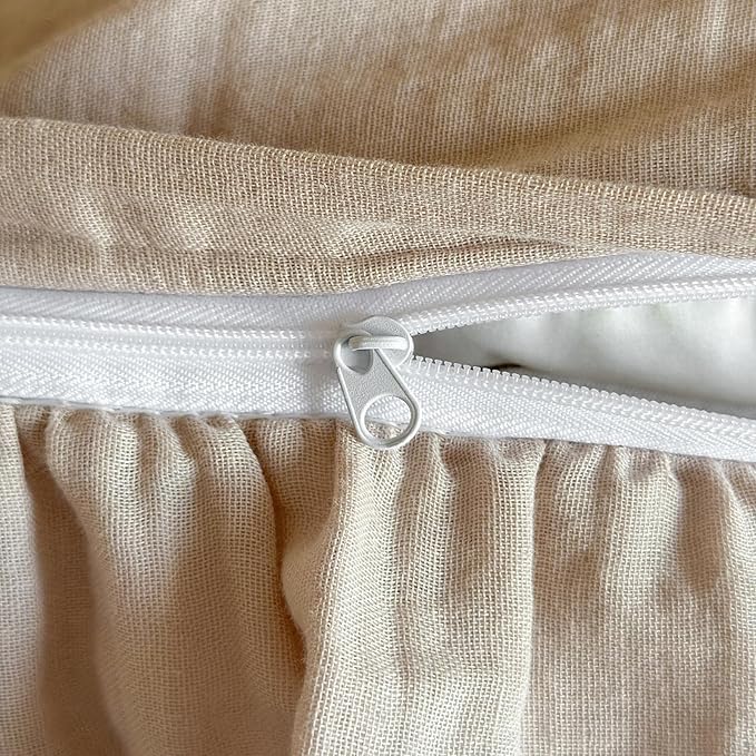 HighBuy Ruffle Duvet Cover Queen Size,Vintage Beige Botanical 100% Muslin Yarn-Dyed Linen Bedding Set for Women Girls,Farmhouse Bedding Super Soft Comfortable Boho Chic Lightweight 3 Pieces