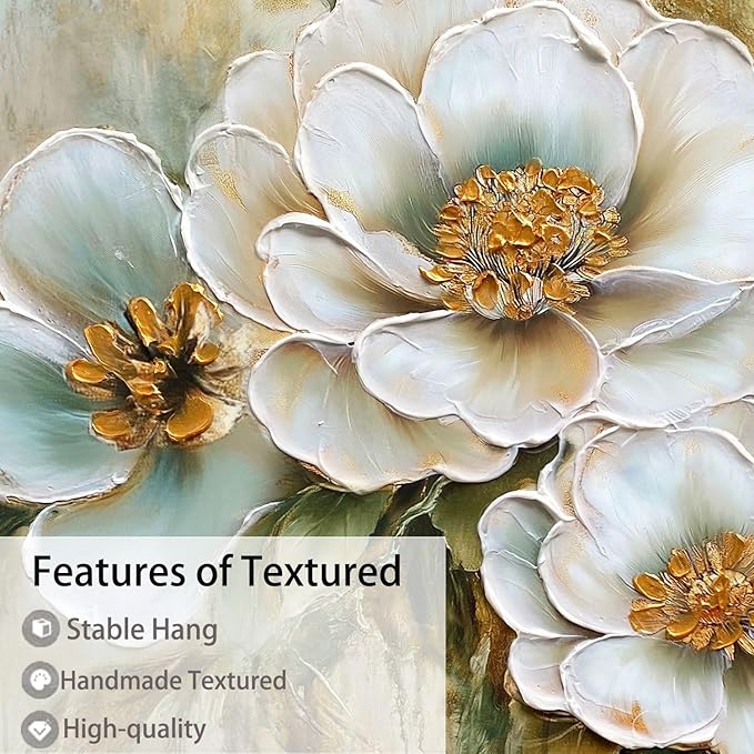 Arjun Framed Canvas Wall Art for Bedroom, Large Wood Frame Vintage Flower Painting Living Room Textured Artwork Gold Picture Bloosom Dining Room Kitchen Home Office Wall Decor, 48"x24"