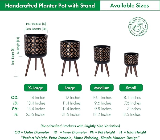 D'vine Dev 14 Inch Planter Pot with Stand, Mid-Century Tall Plant Pot with Legs for Indoor Plants, Bronze/Black, 88-G-D-6