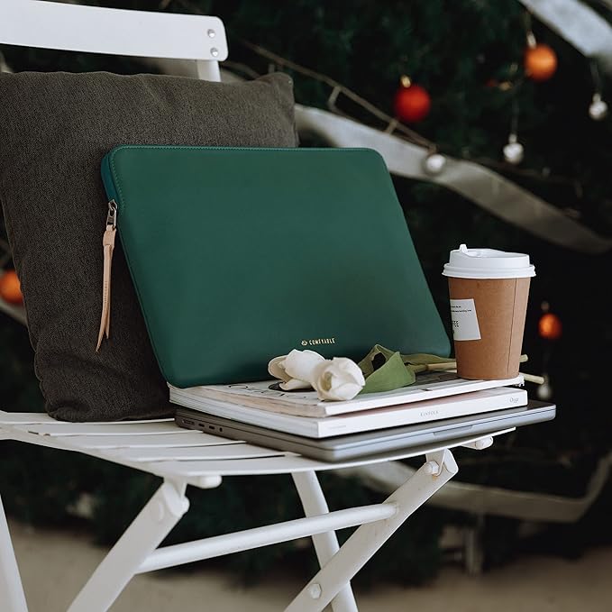 Comfyable Slim Protective Laptop Sleeve 14 Inch Snugly Compatible with MacBook Pro 14-inch M5 M4 M3 M2 M1 Pro/Max 2025, PU Leather Bag Waterproof Cover Notebook Computer Case for Mac, Green