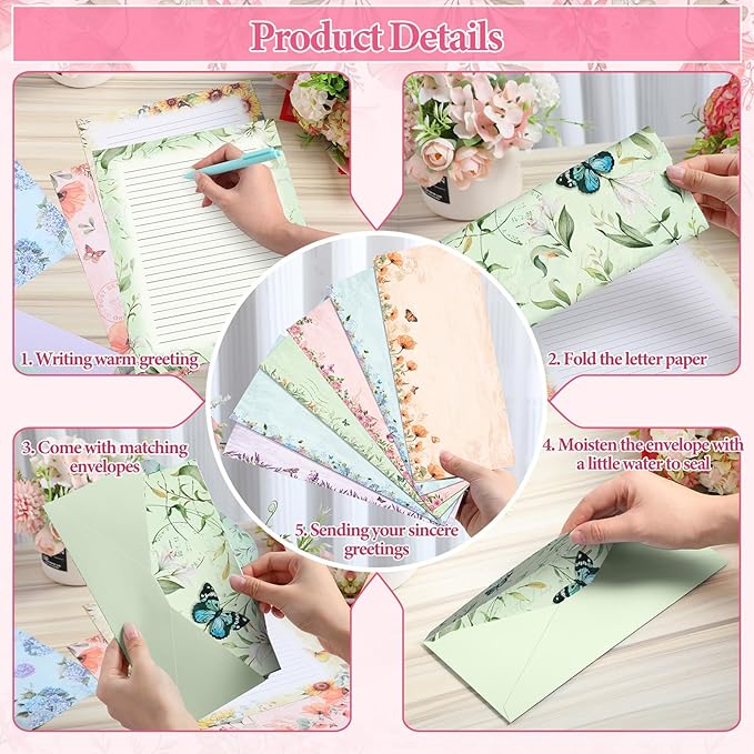 Funrous 90 Pcs Stationary Paper and Envelopes Set, Christmas 60 Sheets Floral Letter Paper and 30 Envelopes, 8.5 x 11 Inch Lined Writing Sheet for Wedding Religious Xmas Party Invitation Gift Decor