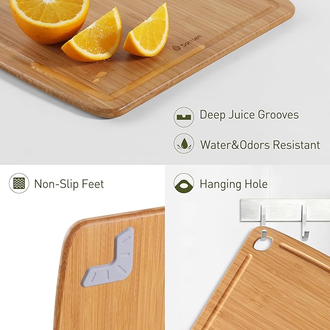 Lightweight Durable Bamboo Cutting Board with Non-Slip Feet, Extra Large Big Wood Cutting Boards for Kitchen with Juice Groove, Wooden Charcuterie & Chopping for Fruit, Vegetables & Cheese