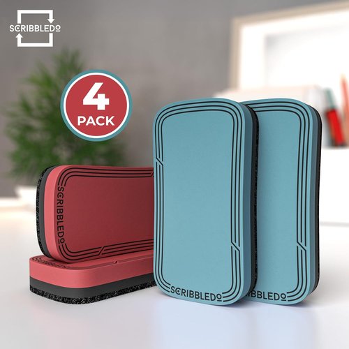 SCRIBBLEDO Magnetic Whiteboard Erasers - 4 Pack in Soft Modern Colors | Ideal for Teachers & Students