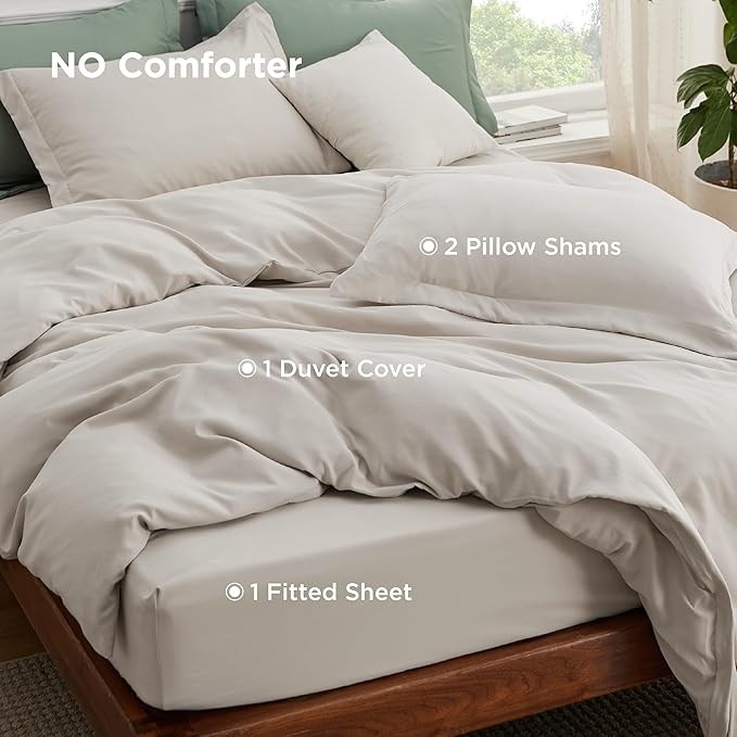 Bedsure Duvet Cover with Fitted Sheet King - Warm Deep Pocket, Hotel Luxury Soft Double Brushed Bedding Set with Zipper Closure, 1 Duvet Cover, 1 Fitted Sheet, 2 Pillow Shams, NO Comforter, Linen