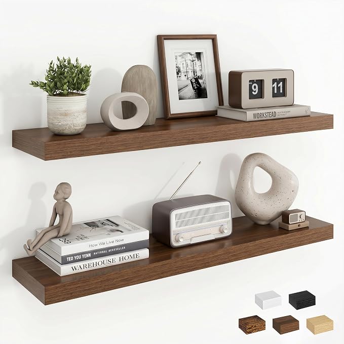 Dreamland 30Inch Floating Shelves for Wall, Rustic Wooden Walnut Floating Shelves for Bathroom|Bedroom|Kitchen, Deep Wall Mounted Book Shelf, Wood Storage Display Shelf for Home Decor, Set of 2