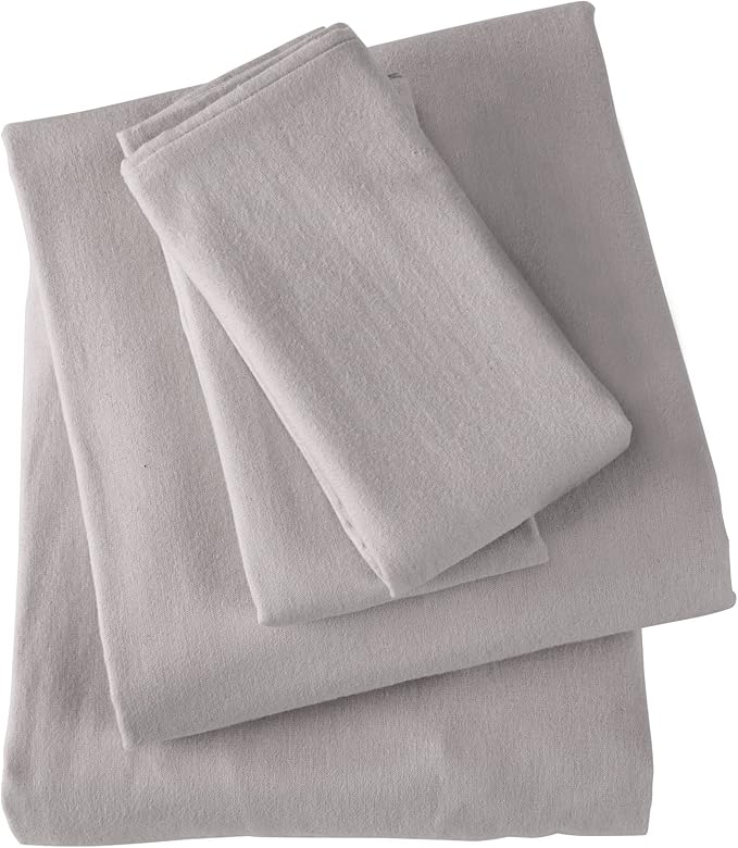Market & Place 100% Turkish Cotton Flannel Sheet Set | 4 Piece Deep Pocket Solid Cozy Winter Bed Sheets | Double Brushed for Extra Softness & Comfort | Chalet Collection (Full, Dark Grey)