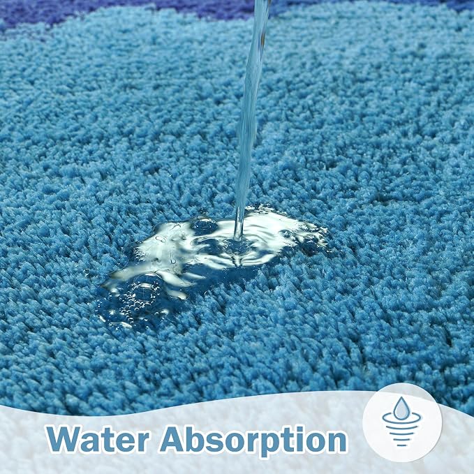 Uphome Bathroom Runner Rug, 24x60 Large Absorbent Cute Blue Bath Mat Non Slip Washable, Soft Scalloped Irregular Plush Microfiber Bath Runner for Floor, Bathtub, Sink