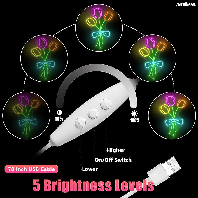 Tulip Flower Neon Sign for Wall Decor LED Tulip Lamp With Dimmable Switch Tulip Neon Night Light for Bedroom Wall Decor Flower Shop Decor Tulip Sign for Living Room Party Decoration