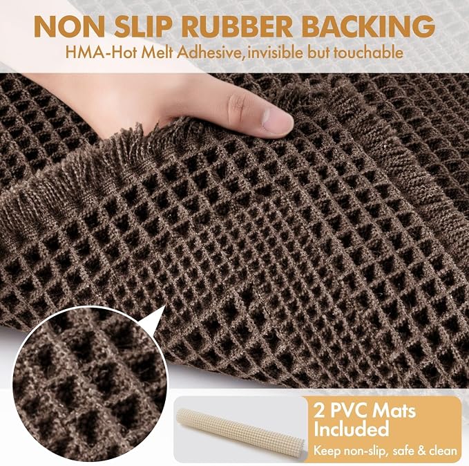 MIULEE Set of 2 Waffle Bathroom Rugs, Boho Bath Rug Super Absorbent, Non Slip Washable Ultra Soft Rubber Backed Shower Bath Mats for Floor, Tub, Shower, Looped Design, Chocolate, 17x24 Inch