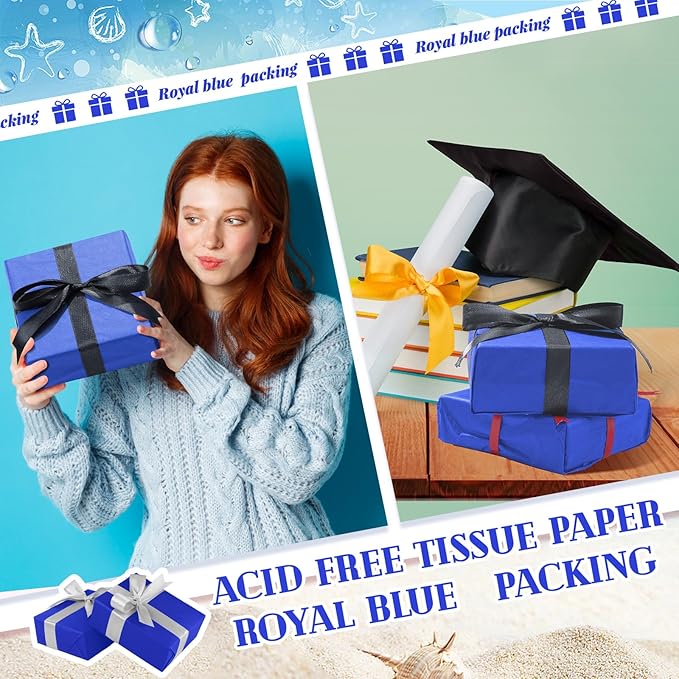 Qilery 500 Sheets Royal Blue Tissue Paper Bulk for Gift Bags 15 x 20 Inch Acid Free Packaging Wrapping Paper Sheets for Winter Hanukkah Christmas Decor DIY Crafts, Birthday Party, Shipping Packing