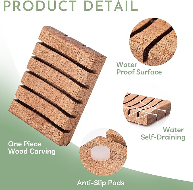 Acacia Wooden Soap Dish with Self Draining, Funny and Modern Multi Shape Design, Soap Holder for Sink Countertop, Shower & Bathroom Soap Tray。 (Slat-4.72"x3.47"x0.86")