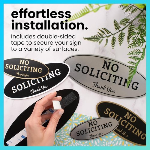 ExcelMark No Soliciting Sign - Durable Indoor/Outdoor Use | UV & Weather Resistant - Medium 2.8"x7", Black
