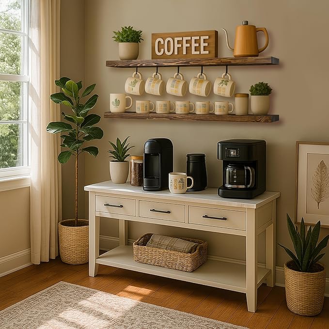 BGMG Wood Floating Shelves for Wall 54 inch Set of 2,Dark Walnut Floating Shelves,Solid Wood Wall Mount Shelves for Bathroom Living Room Bedroom Kitchen Farmhouse -54x6.7x1.75 inch