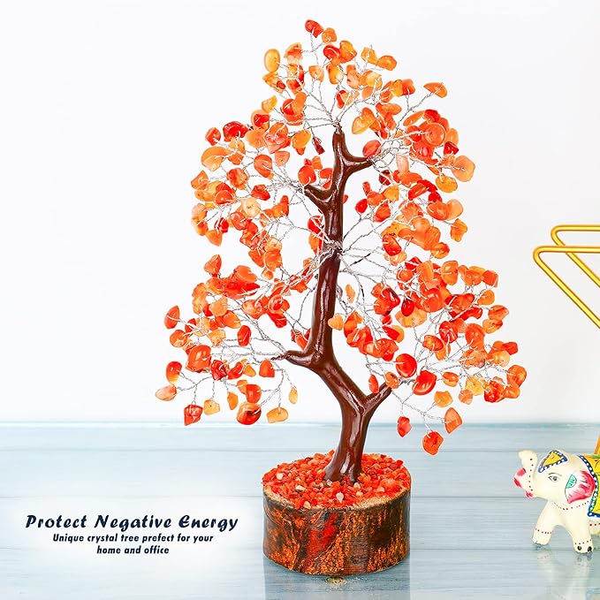 Carnelian - Crystal Tree - Gemstone - Crystal Bonsai Tree - Feng Shui - Money Crystal Stone - Crystal Tree of Life Decor - Crystal Gift - Spiritual Decor - Rock Tree - Chakra Stone