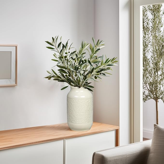 White Ceramic Vase for Flowers, 9 Inch Modern Decorative Vase for Home Decor, Centerpieces, Table, Living Room, Bathroom, Kitchen, Jarrones Decorativos para Sala