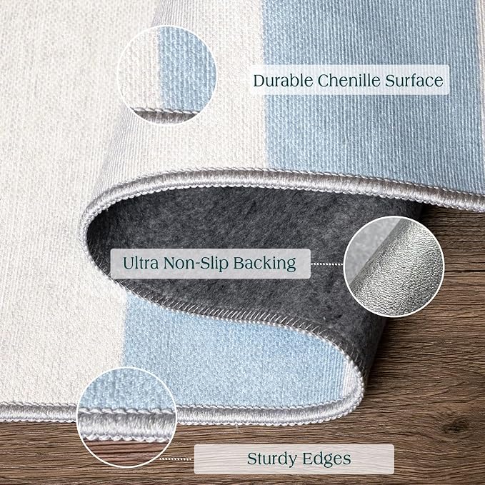 Front Door Mat Outside Entrance - 2x3 Sky Blue White Non-Slip Washable Doormat Indoor Outdoor Entrance Striped Rug Small Throw Rugs for Entryway Bedroom Kitchen Laundry Room Summer Porch Decor