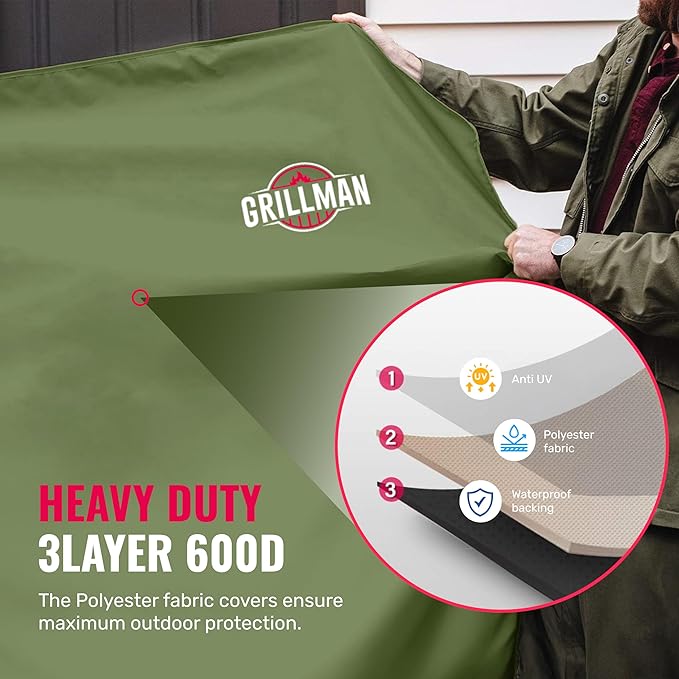 Grill Cover by Grillman, Green, 64 Inch, BBQ Outdoor Grill Covers, Charcoal & Gas Grills, Waterproof, Rip-Proof, Weather-Resistant, Anti-UV, Barbecue Cover for Weber, Genesis, Charbroil, Nexgrill, etc