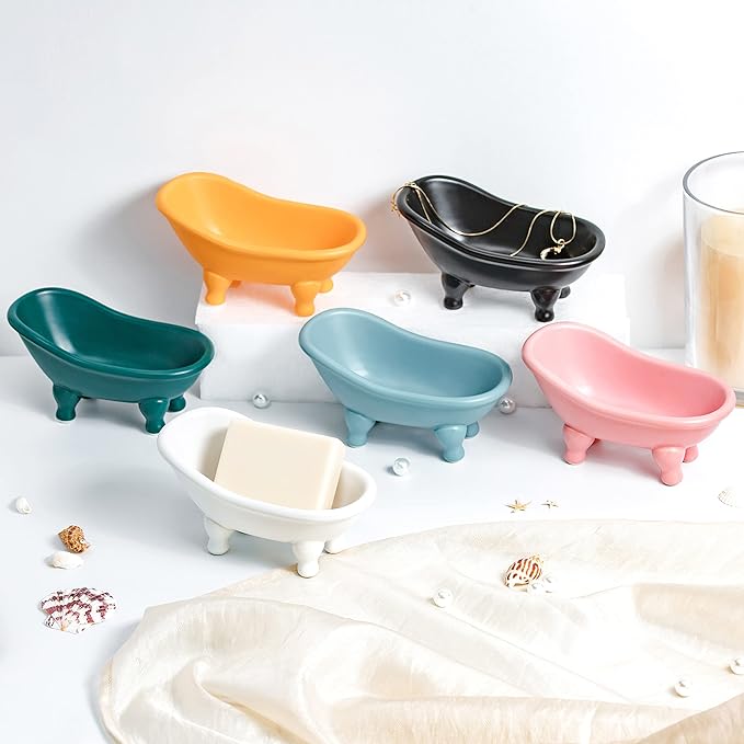 1 Piece 5.6" Colorful Ceramic Mini Clawfoot Bathtub Soap Dish Decortative Soap Dish Small Planter Makeup Organizer Container Hamster Bathtub(Green)