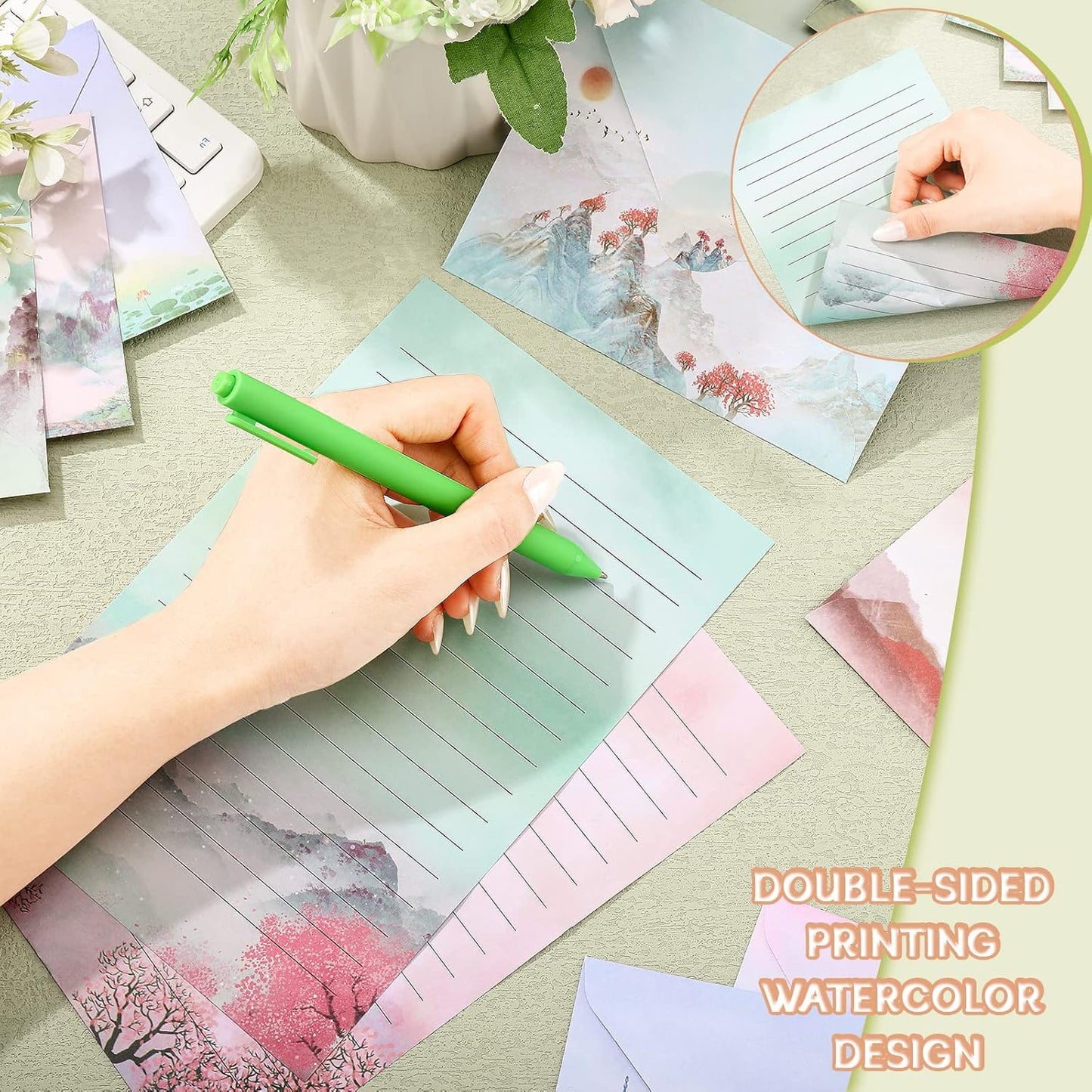 TaoBary Stationery Paper Set - 160 Pcs with 50 Double-Sided Sheets & Envelopes | 10 Unique Designs, 5.5 x 8.25 Inch