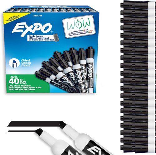 EXPO Dry Erase Markers - Low Odor Black Ink, Chisel Tip, 40 Count | Essential for Office & Classroom